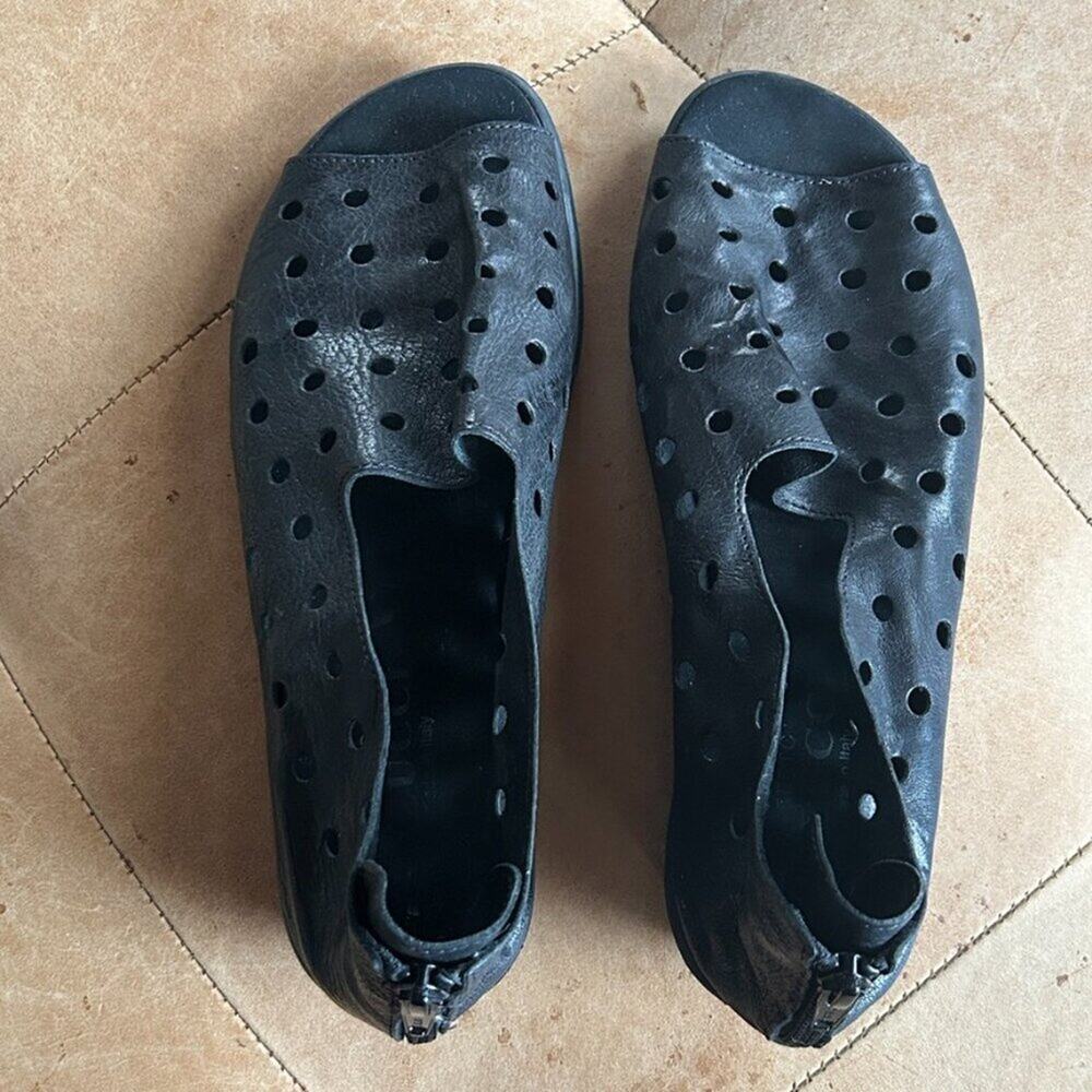 Sesto Meucci Black Sandals Soft Leather Perforated Comfort Wedge Italy Women 38 - Picture 7 of 10